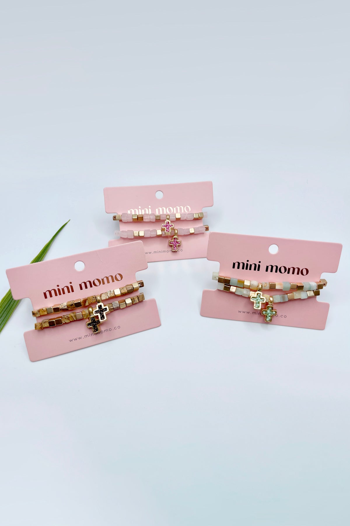 Mommy and Me Bracelets: Religious Natural Stone Cross Set - Amazonite