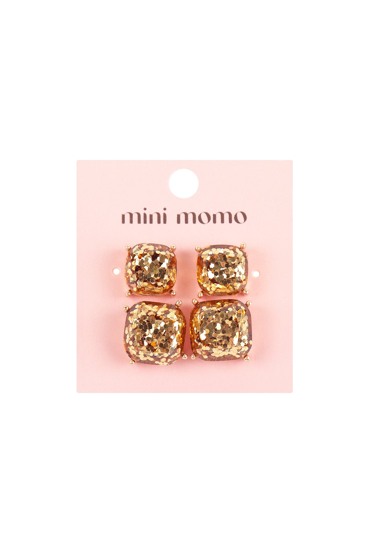 Glitter Square Cushion Cut Stud Earring Set - Gold