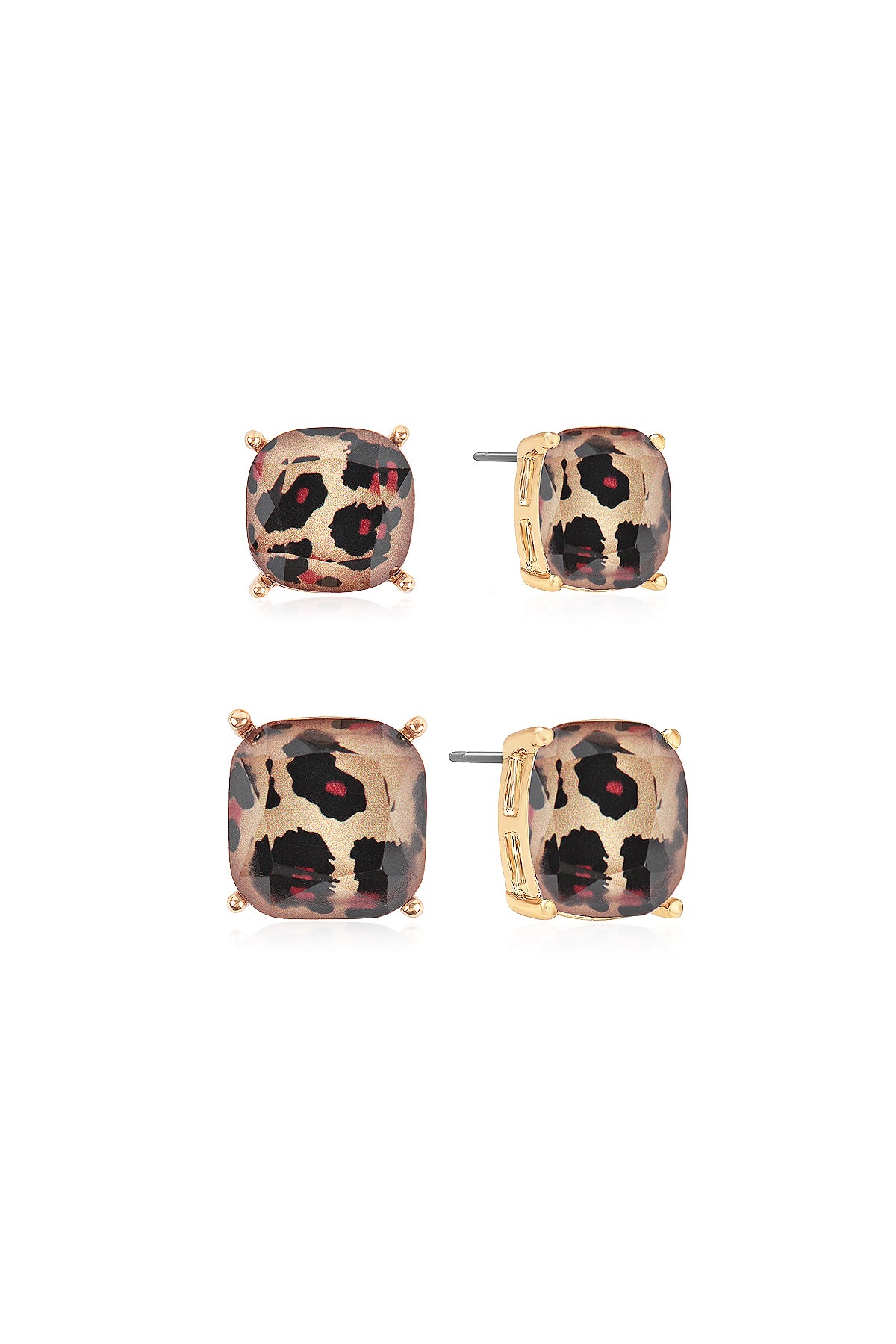Glitter Square Cushion Cut Stud Earring Set - Leopard