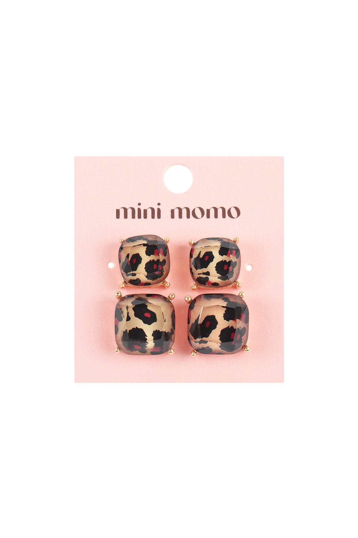 Glitter Square Cushion Cut Stud Earring Set - Leopard