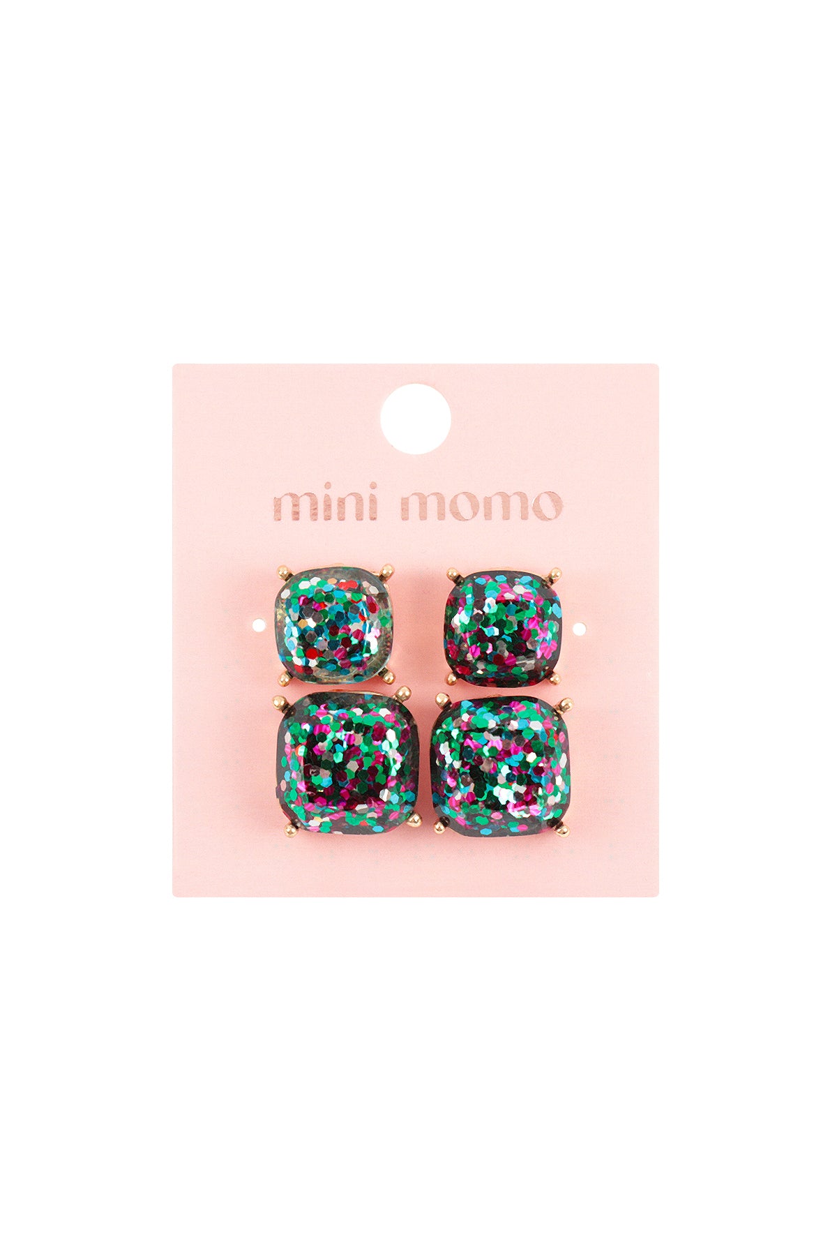 Glitter Square Cushion Cut Stud Earring Set - Multi