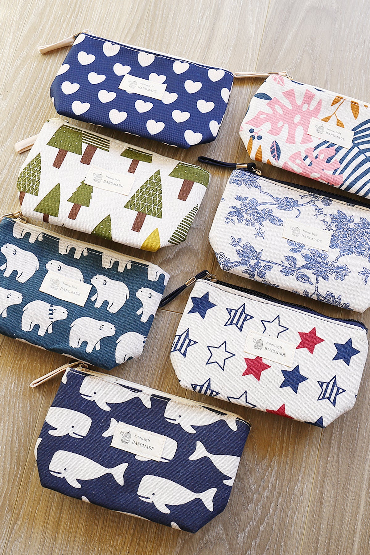 Small Makeup Bag Cute Print Cosmetic Toiletry Pouch - Blue Floral