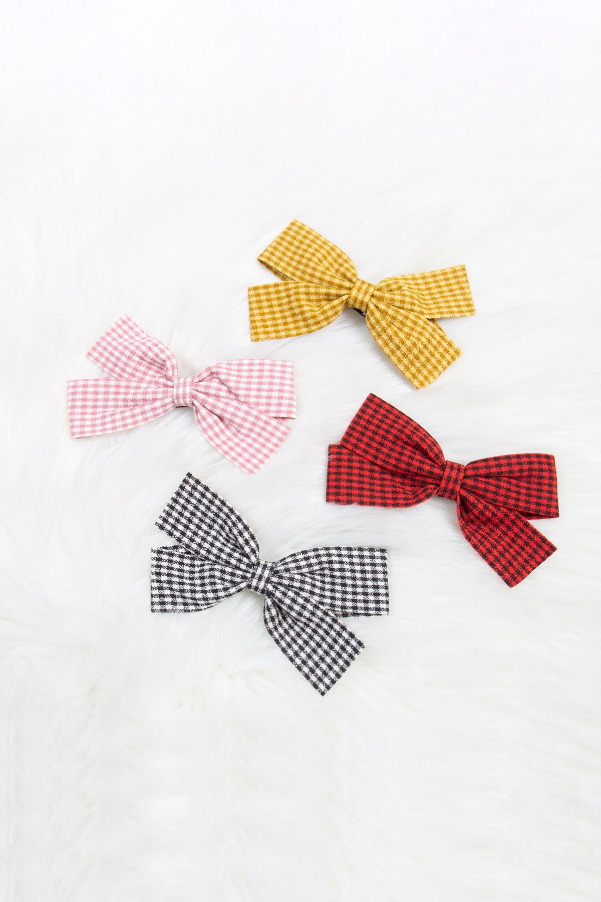 Cute Bow Hair Clip Pin for Women and Girls - Fabric Gingham Red
