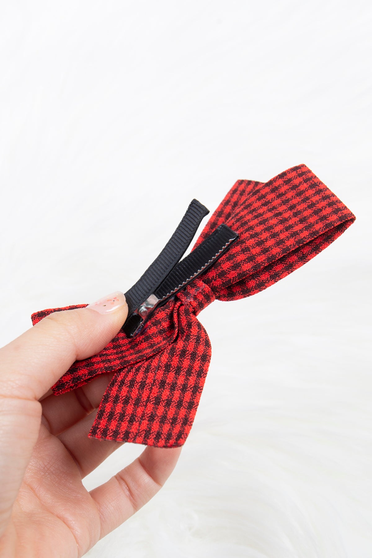Cute Bow Hair Clip Pin for Women and Girls - Fabric Gingham Red
