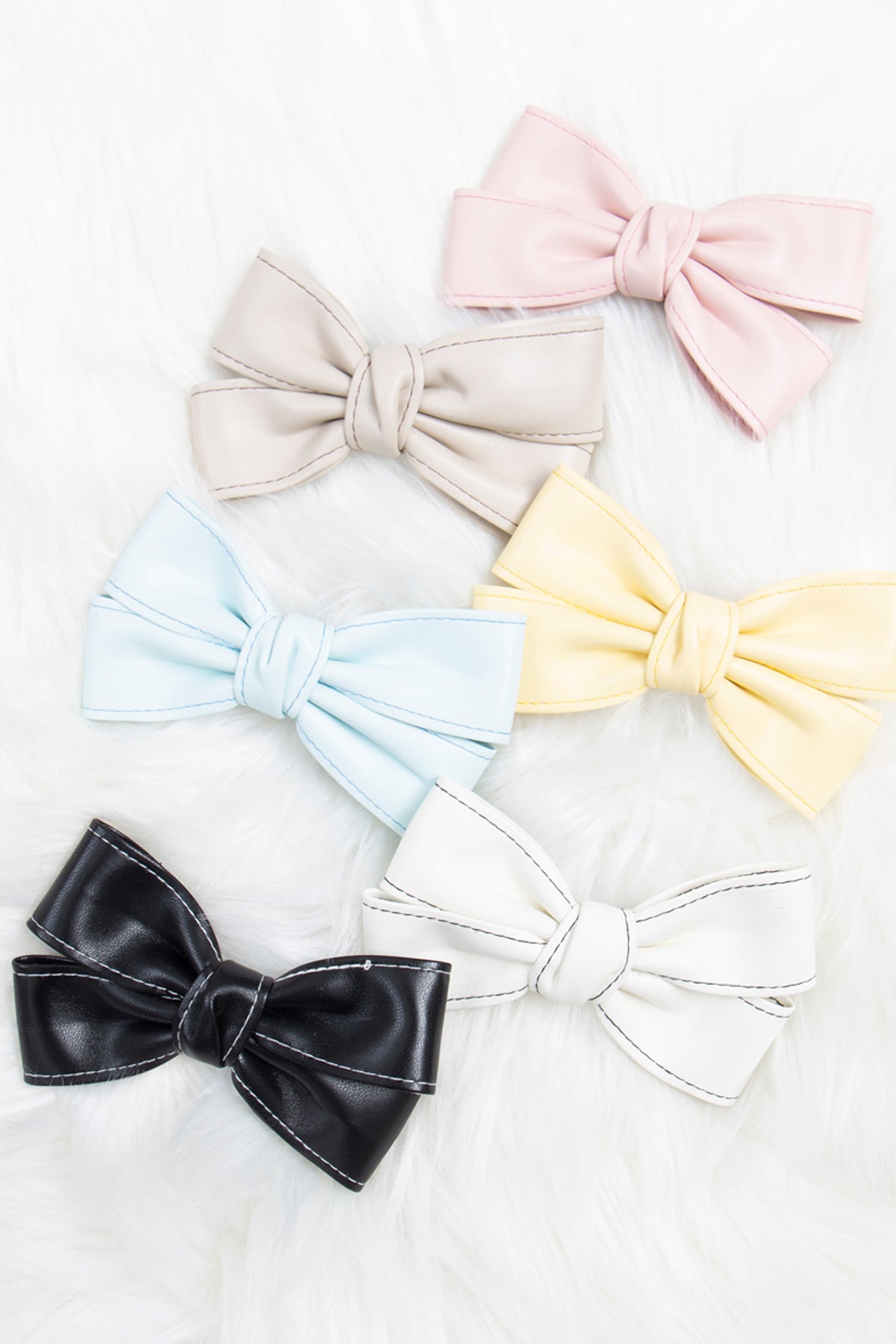 Cute Bow Hair Clip Pin for Women and Girls - Faux Leather Ivory