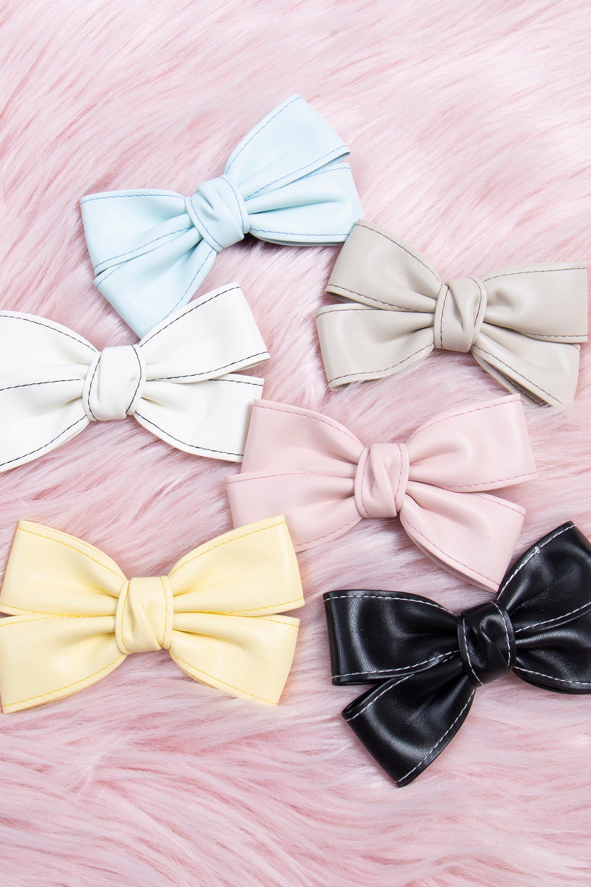 Cute Bow Hair Clip Pin for Women and Girls - Faux Leather Black