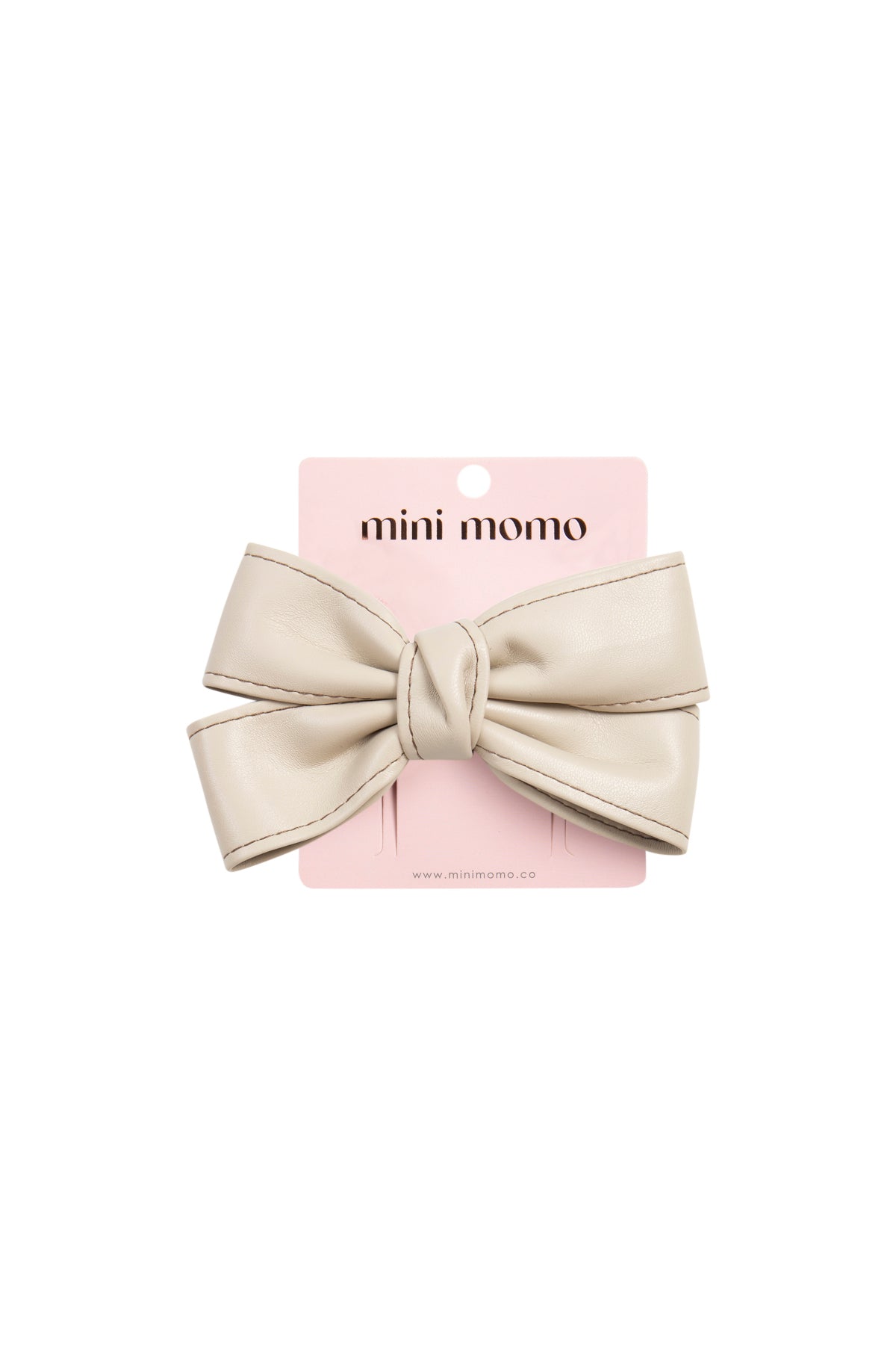 Cute Bow Hair Clip Pin for Women and Girls - Faux Leather Beige