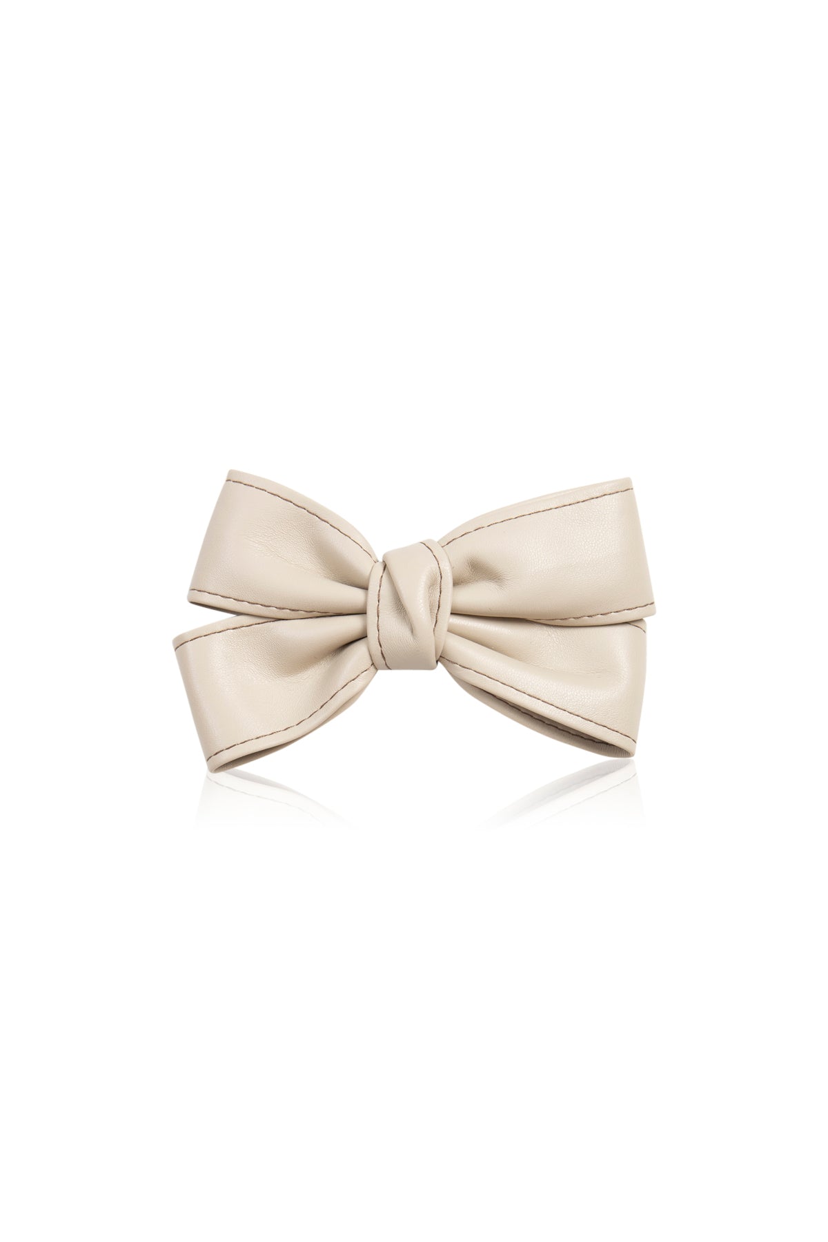 Cute Bow Hair Clip Pin for Women and Girls - Faux Leather Beige