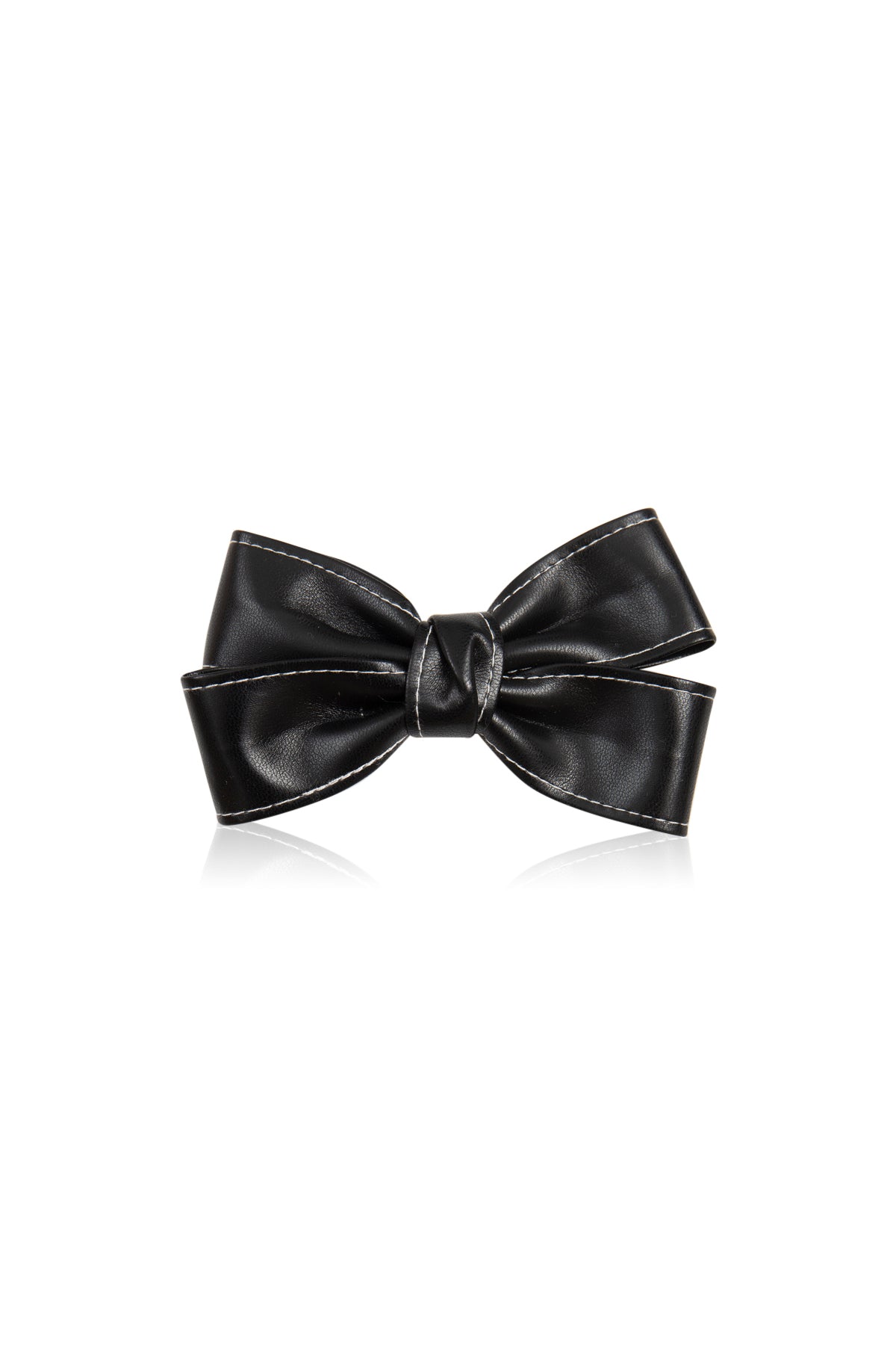 Cute Bow Hair Clip Pin for Women and Girls - Faux Leather Black