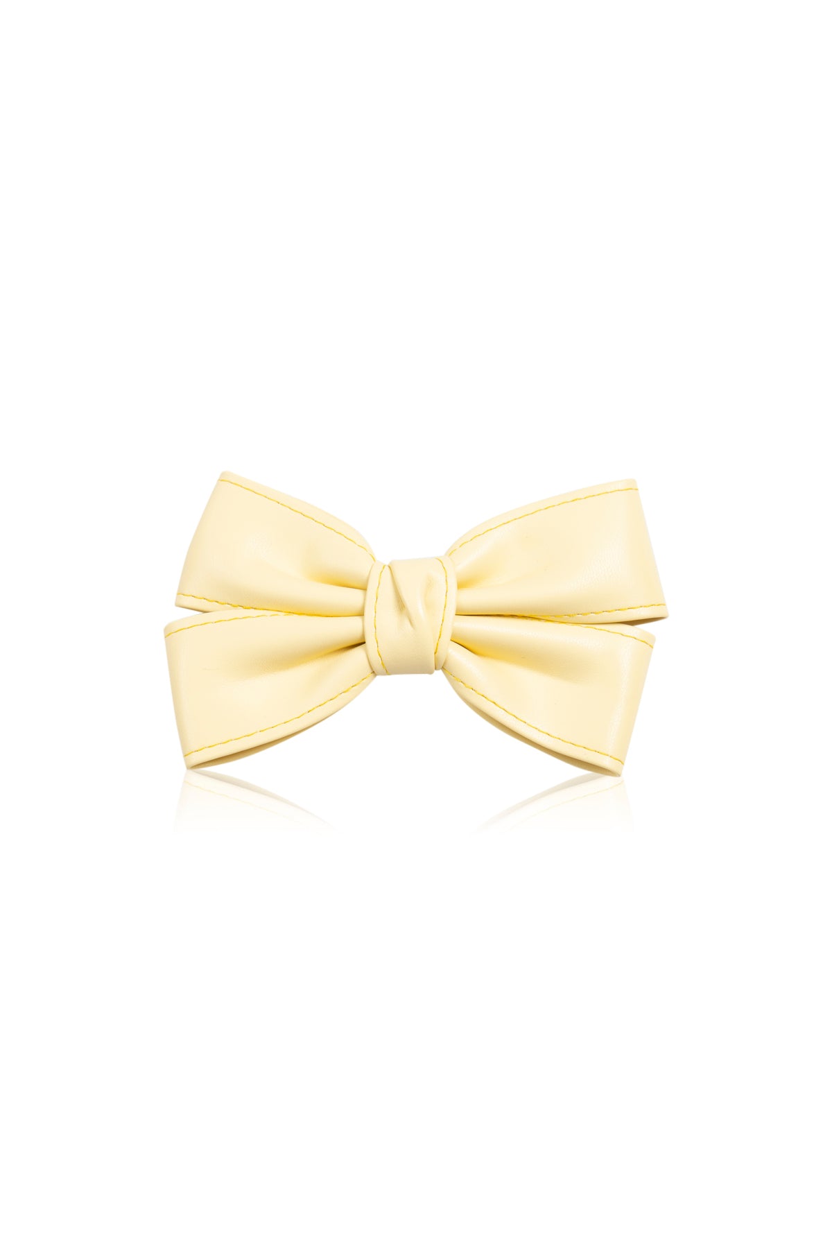 Cute Bow Hair Clip Pin for Women and Girls - Faux Leather Yellow
