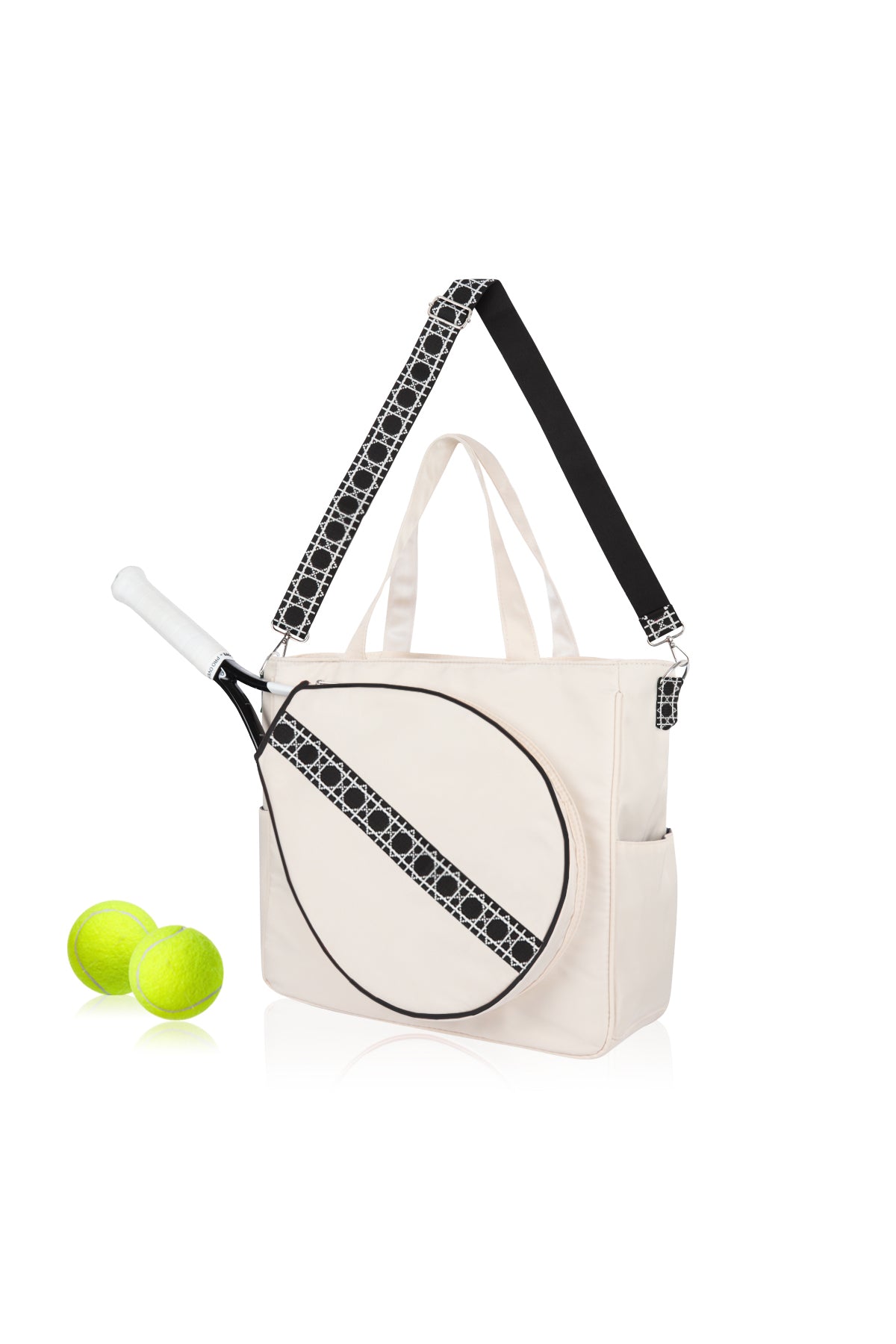 Tote Sport Gym Bag - Tennis Racquet Head Case for Women - Geometric Black