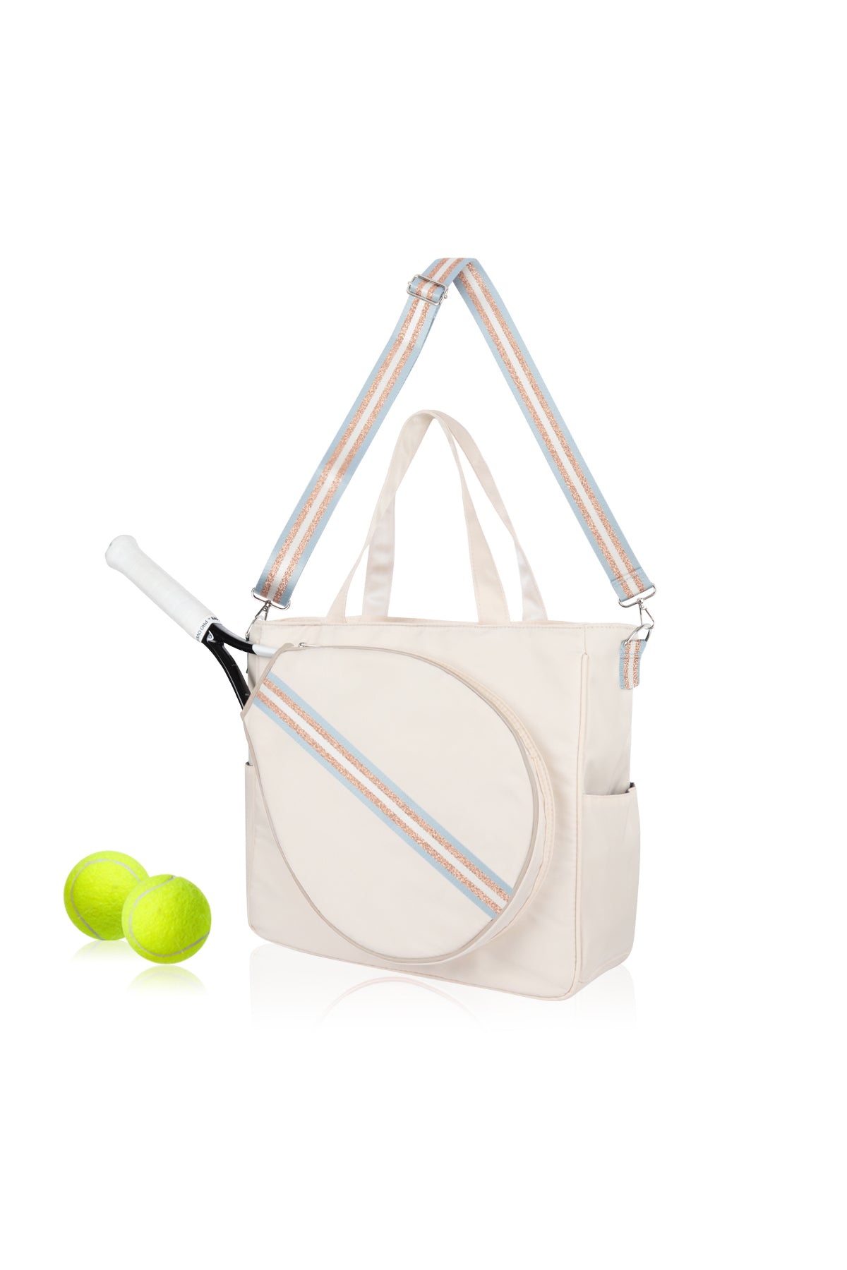 Tote Sport Gym Bag - Tennis Racquet Head Case for Women - Gold Light Blue