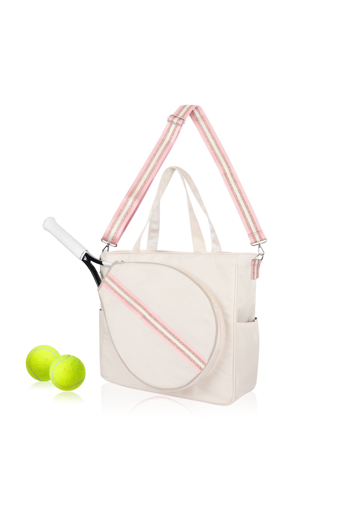 Tote Sport Gym Bag - Tennis Racquet Head Case for Women - Gold Light Pink
