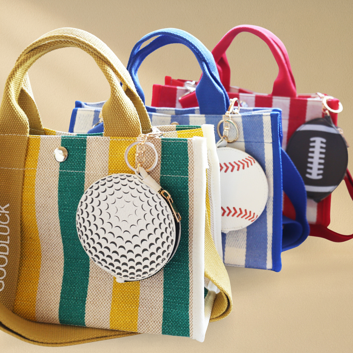 Tennis Ball Key Chain Bag Charm - Sports Coin Purse Zip Pouch Cute Team Gift