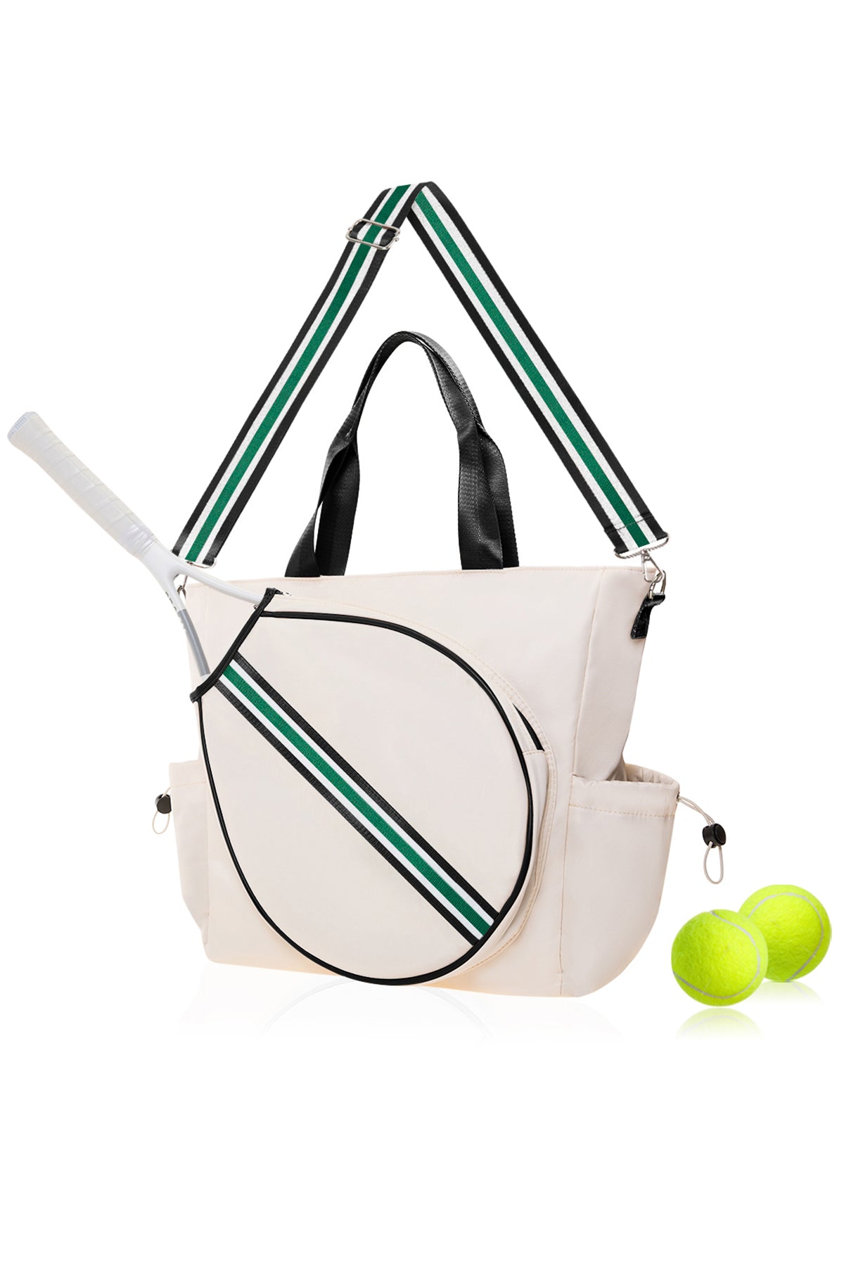 Tennis Striped Tote Bag - Ivory/Green Stripe
