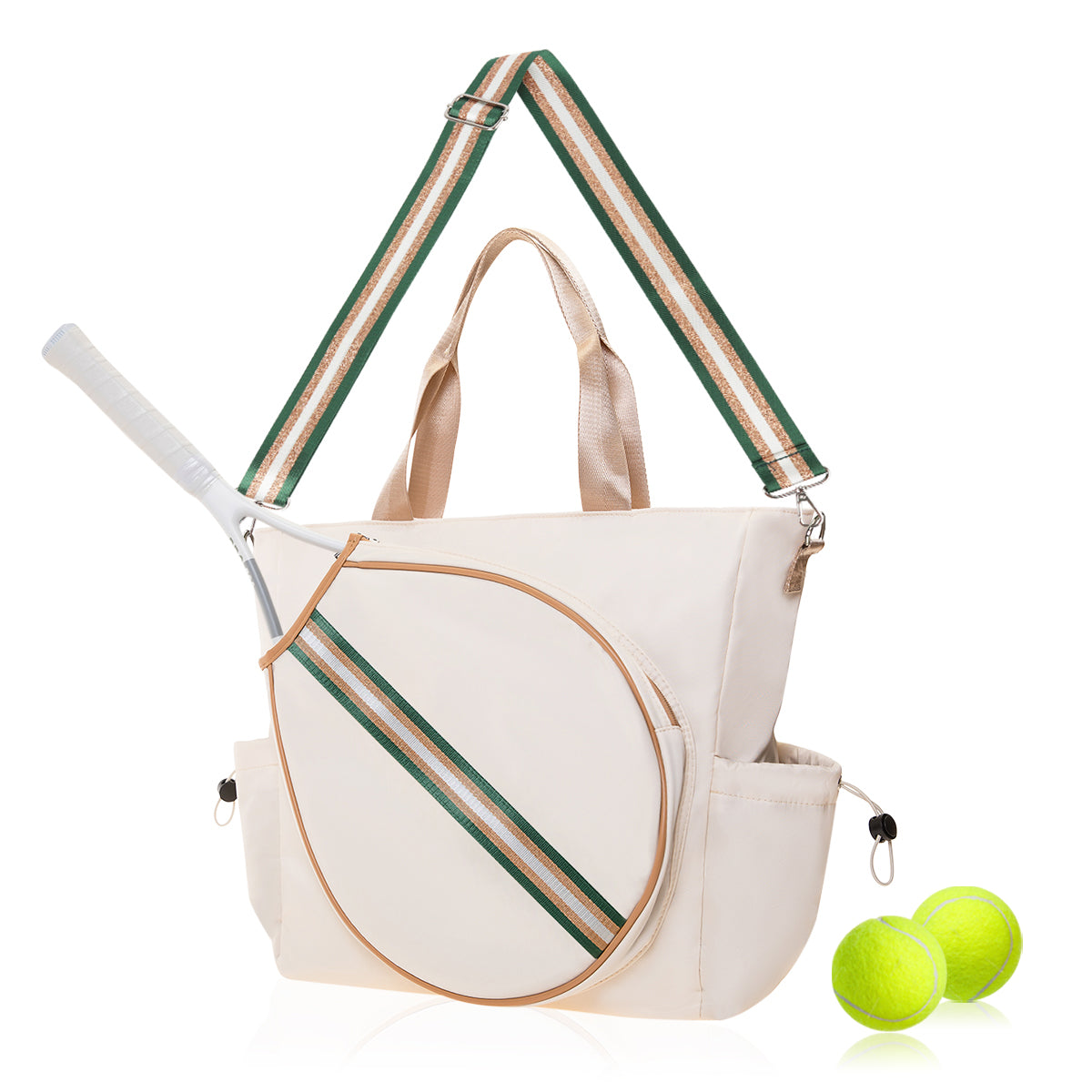 Tennis Striped Tote Bag - Ivory/Green Gold
