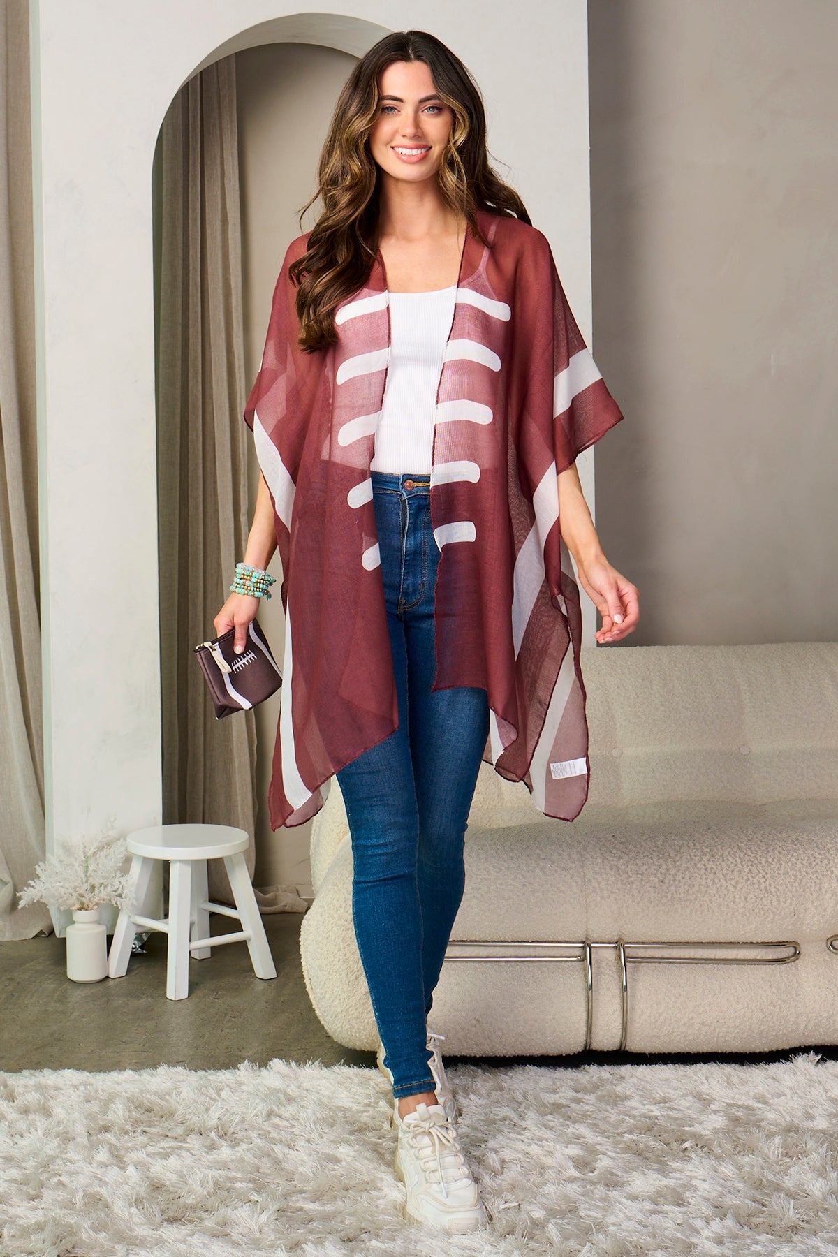 Football Game Day Shirt Kimono Cardigan - Open Shawl Blouse Cover Up for Sports Fan, Mom, Team Gift