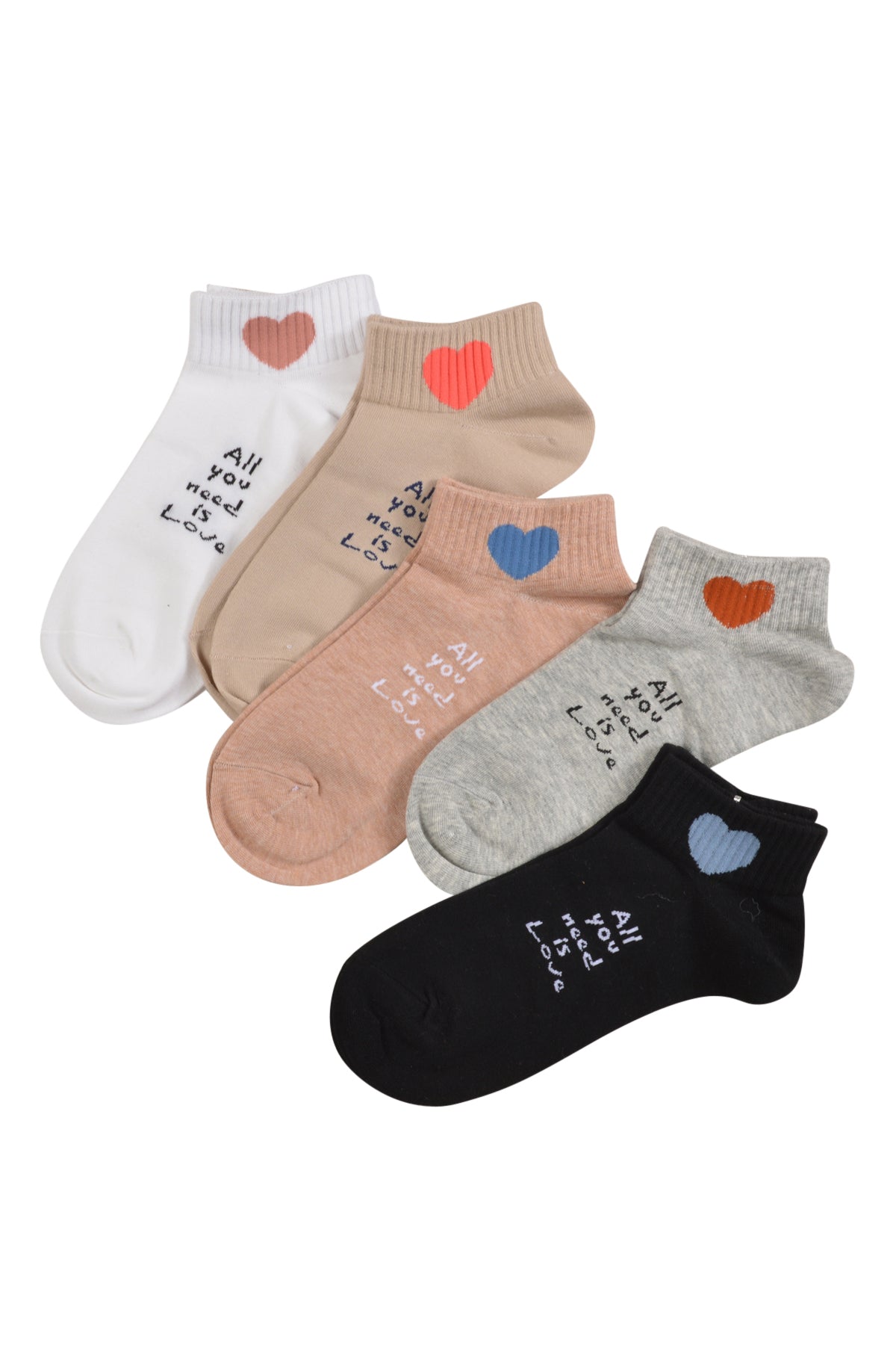 Cute Women's Socks Set - Embroidery Heart Ankle Socks