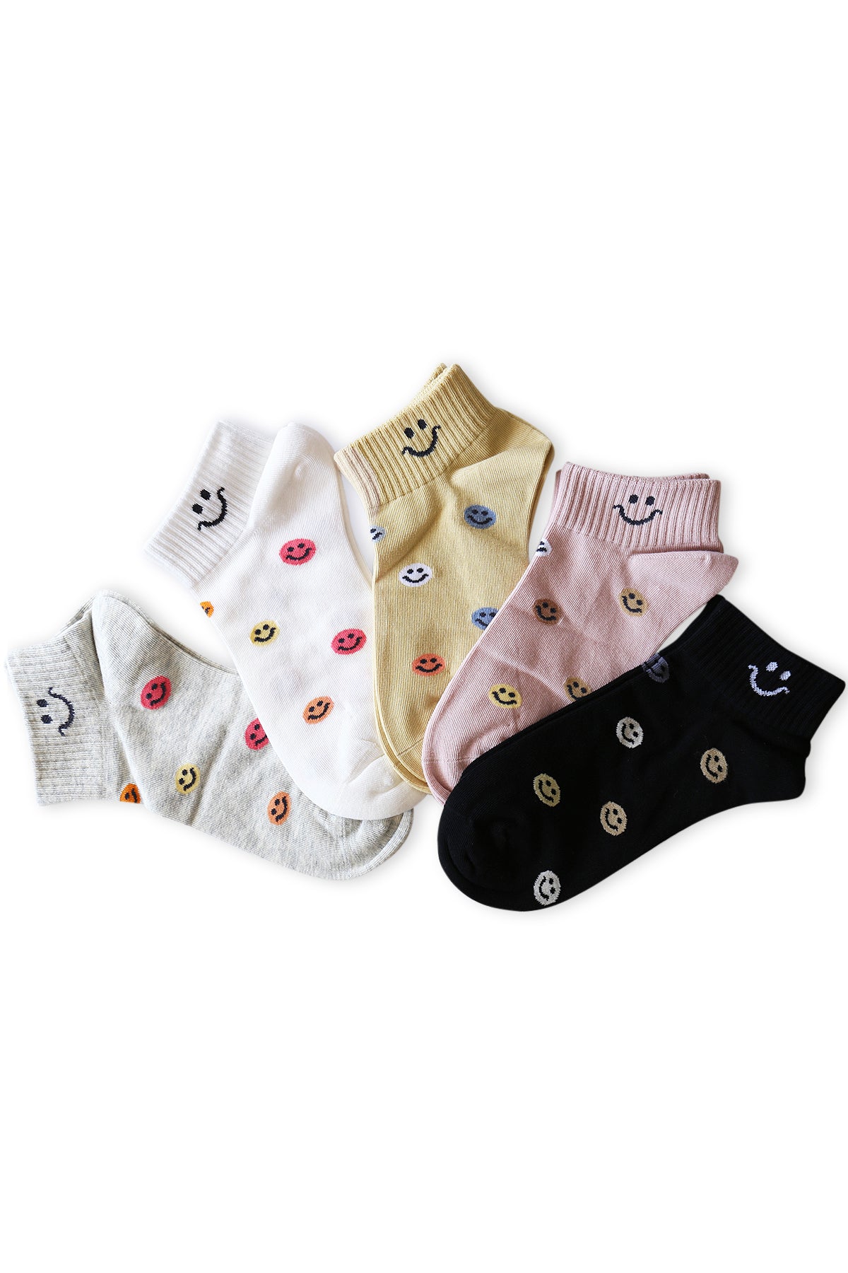 Cute Smiley Face Colorful Women's Ankle Socks Set