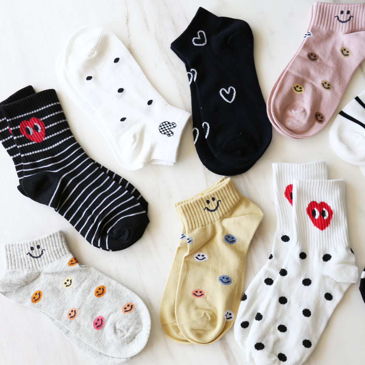 Cute Smiley Face Colorful Women's Ankle Socks Set