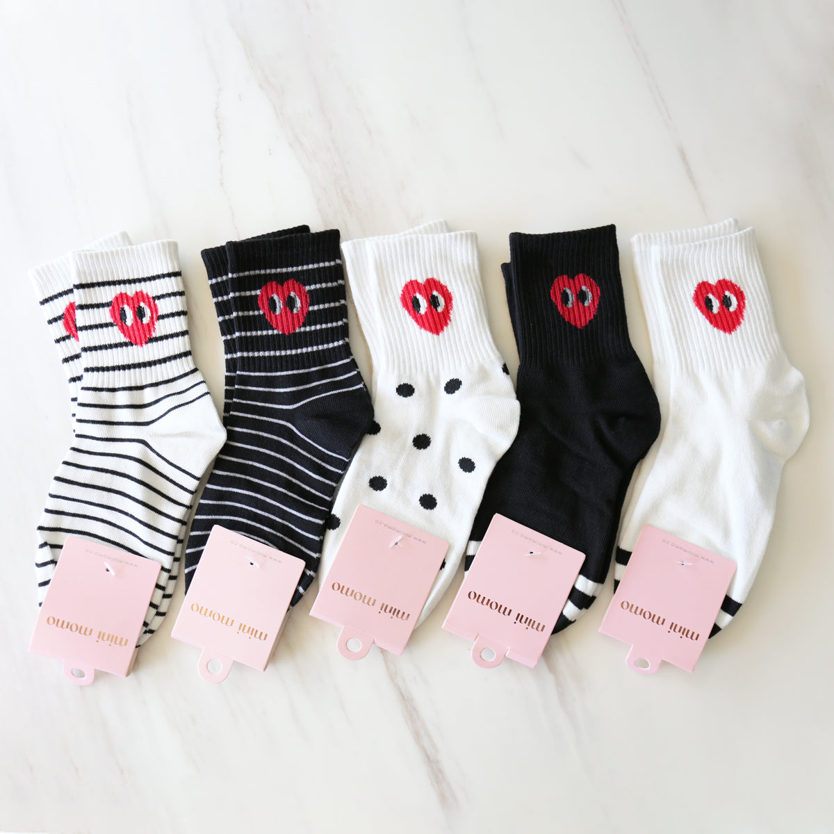 Cute Heart Stripe Dots Women's Mid Calf Half Crew Socks Set