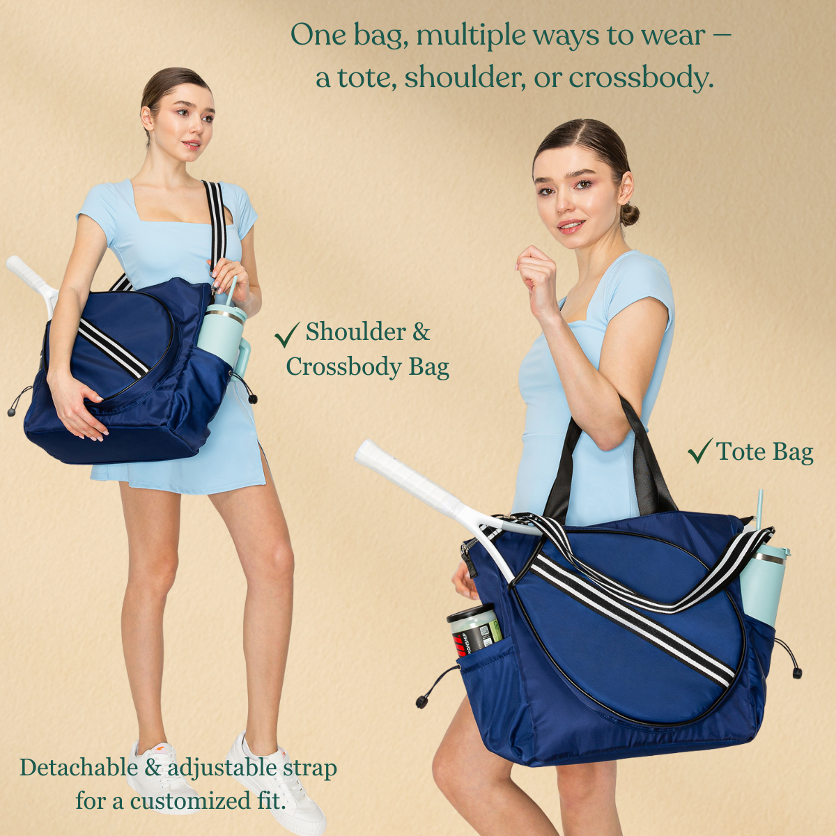 Tennis Striped Tote Bag  - Navy/Black Stripe