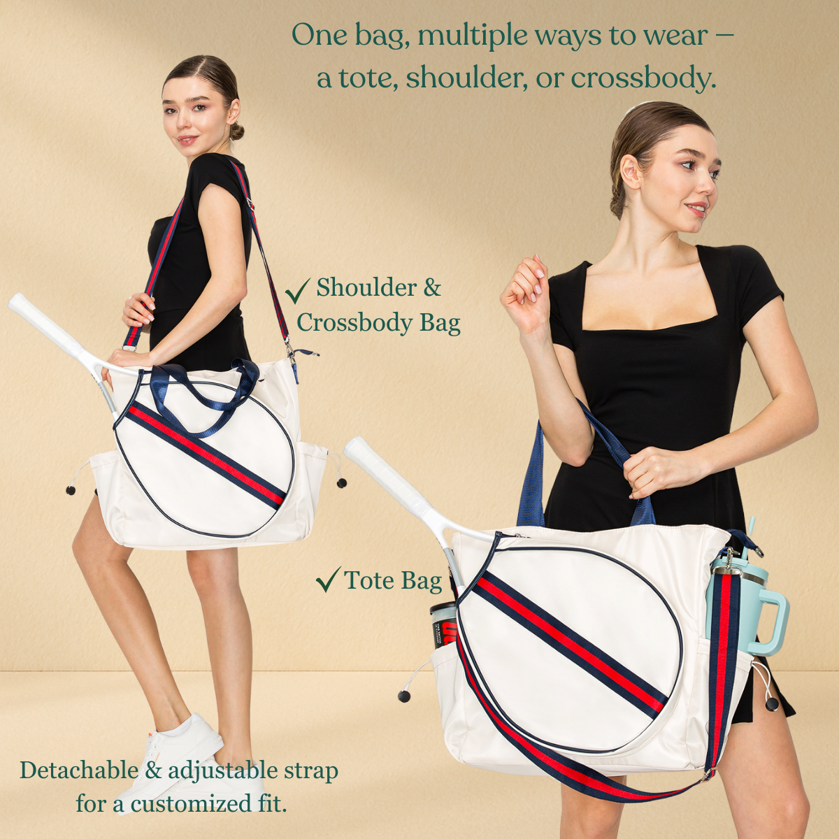 Tennis Striped Tote Bag  - Ivory/Red Stripe