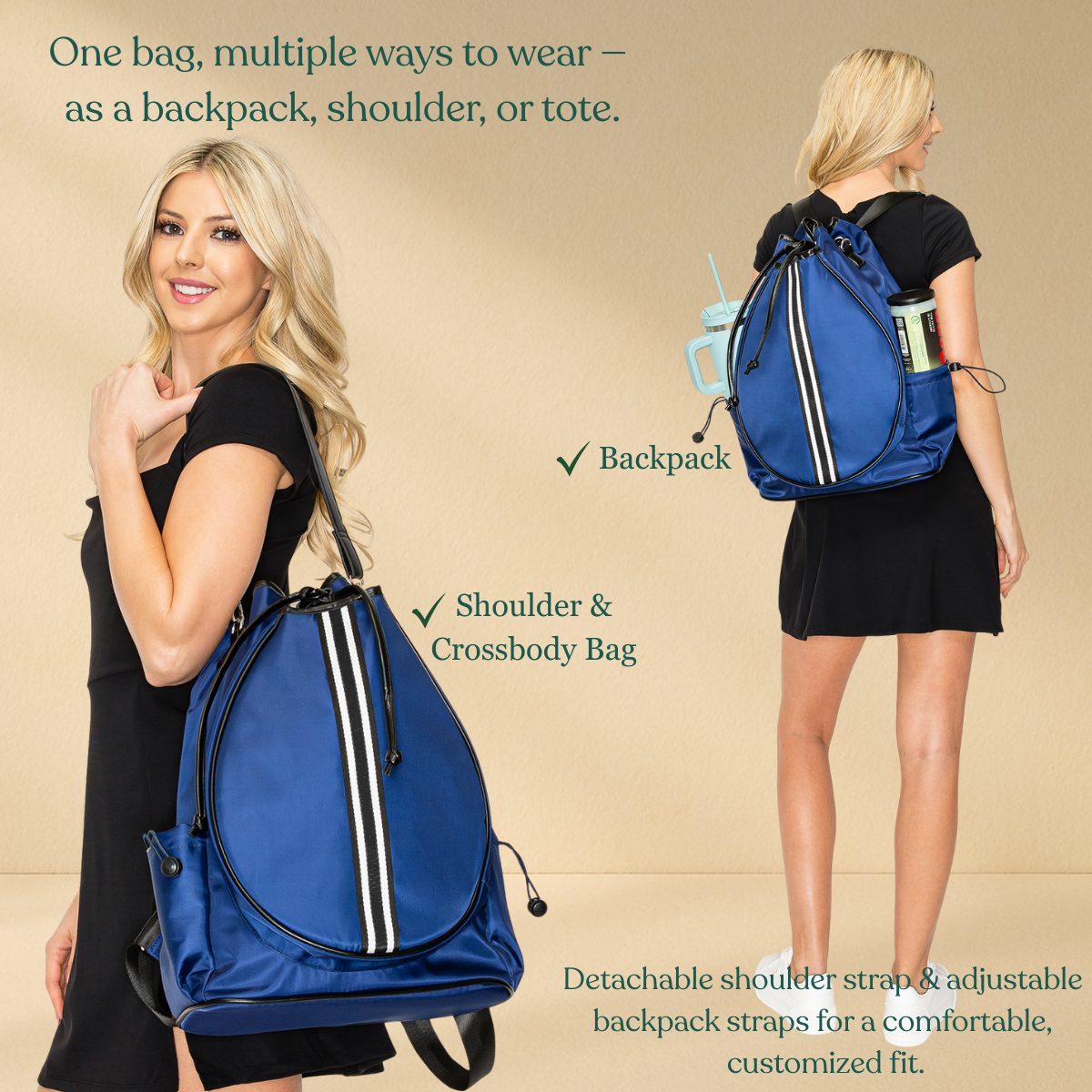 Tennis Convertible Backpack - Navy/Black Stripe