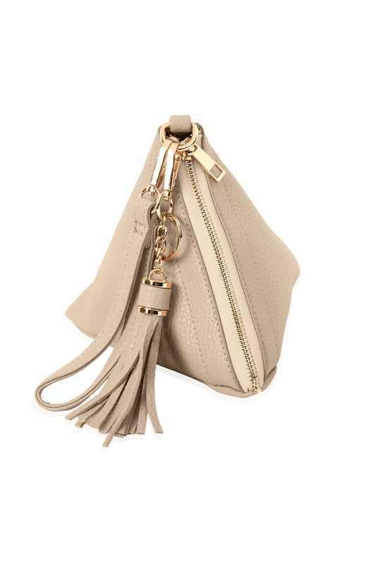 Triangle Bag Clutch Vegan Leather Makeup Pouch Organizer Geometric Vegan Faux Leather Pyramid Purse Novelty Gift - Light Beige