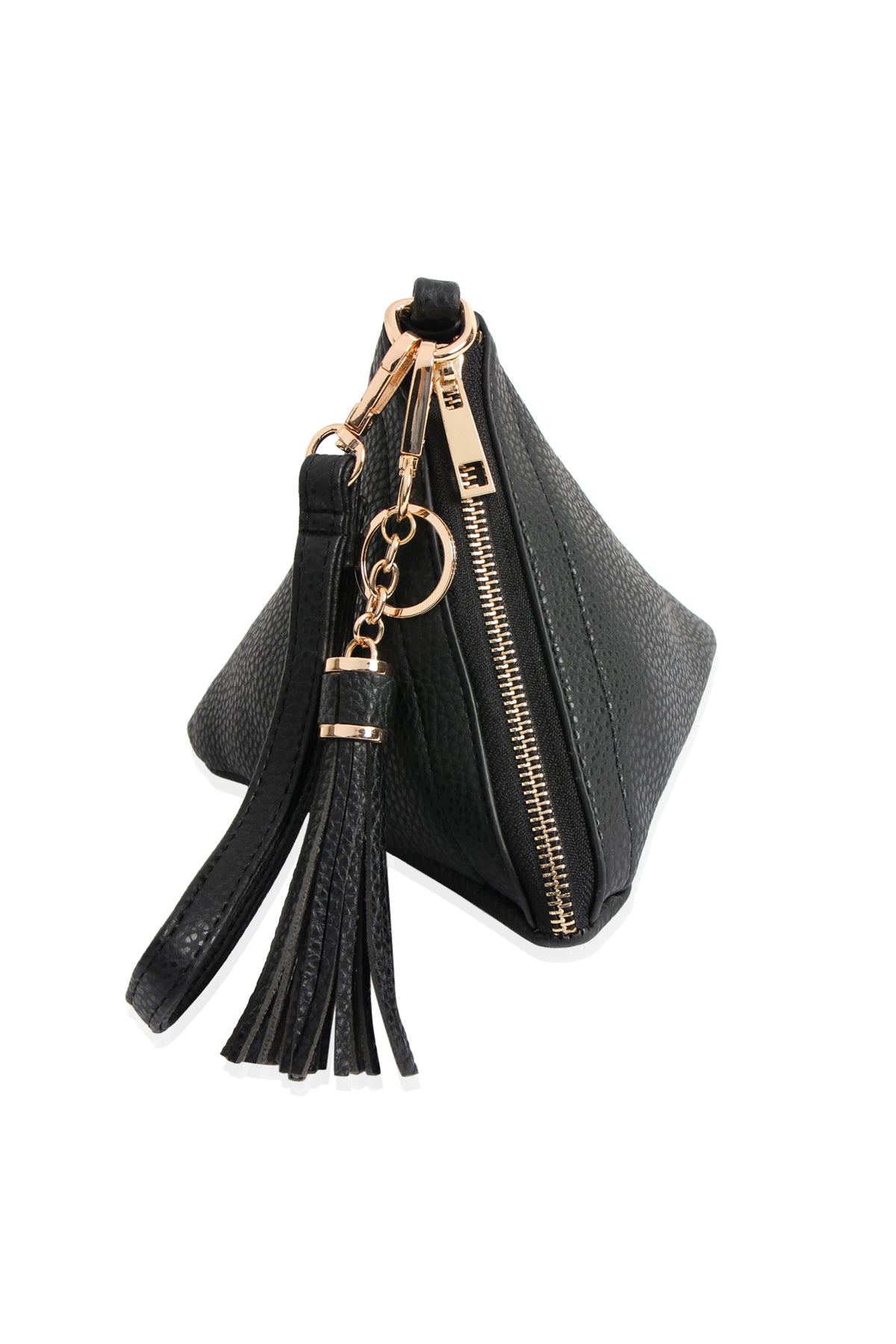 Triangle Bag Clutch Vegan Leather Makeup Pouch Organizer Geometric Vegan Faux Leather Pyramid Purse Novelty Gift - Black