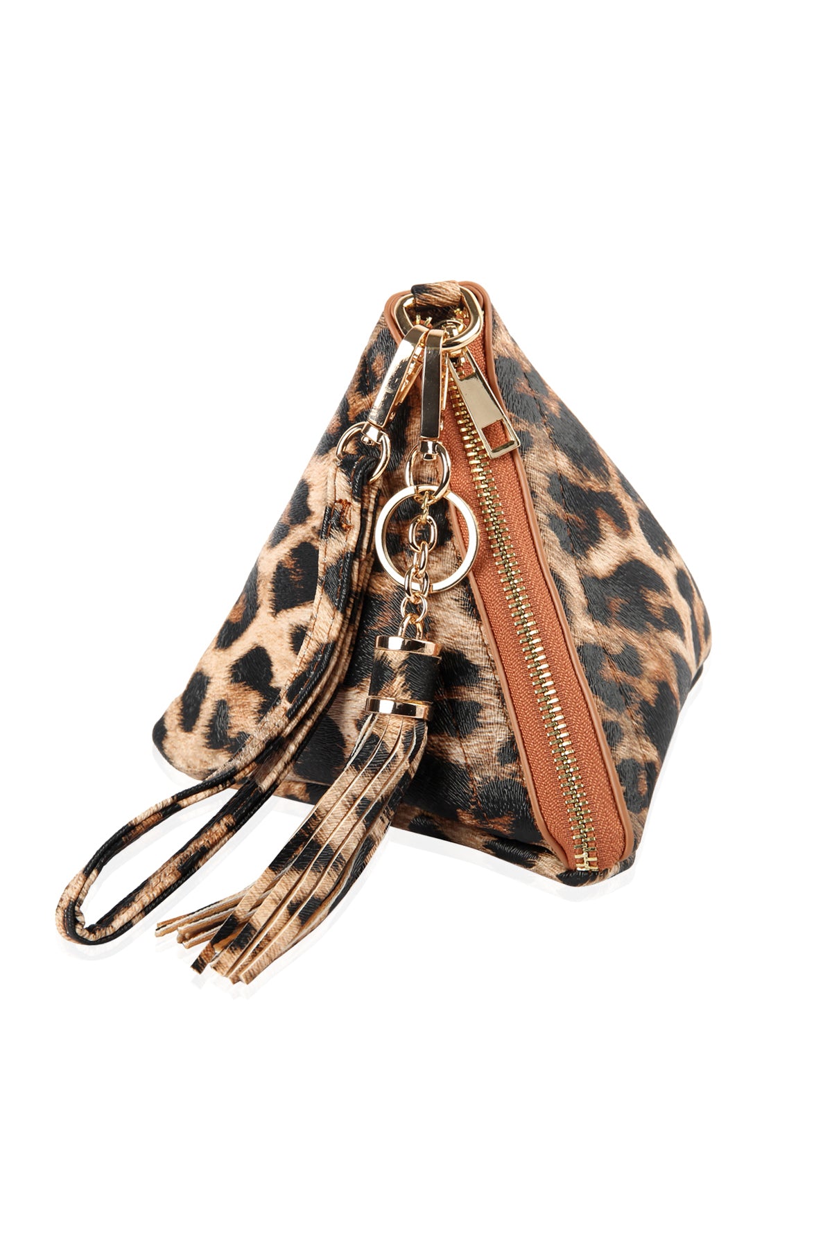 Triangle Bag Clutch Vegan Leather Makeup Pouch Organizer Geometric Vegan Faux Leather Pyramid Purse Novelty Gift - Leopard