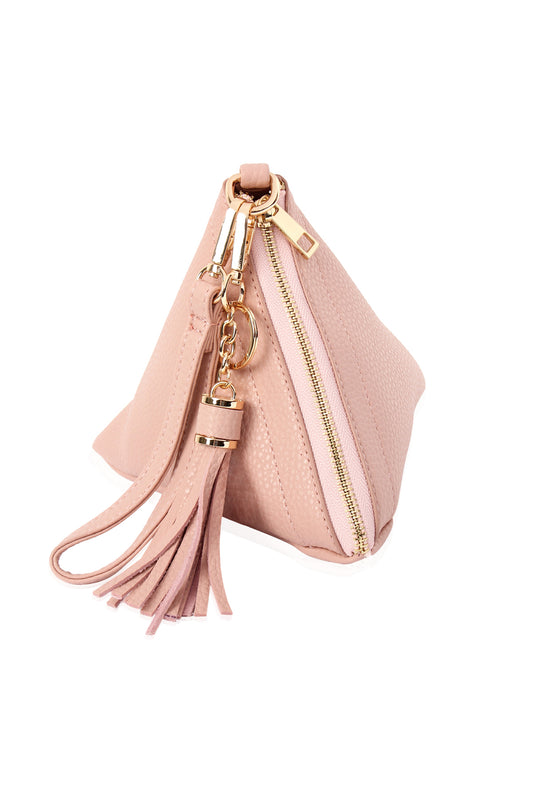 Triangle Bag Clutch Vegan Leather Makeup Pouch Organizer Geometric Vegan Faux Leather Pyramid Purse Novelty Gift - Pink