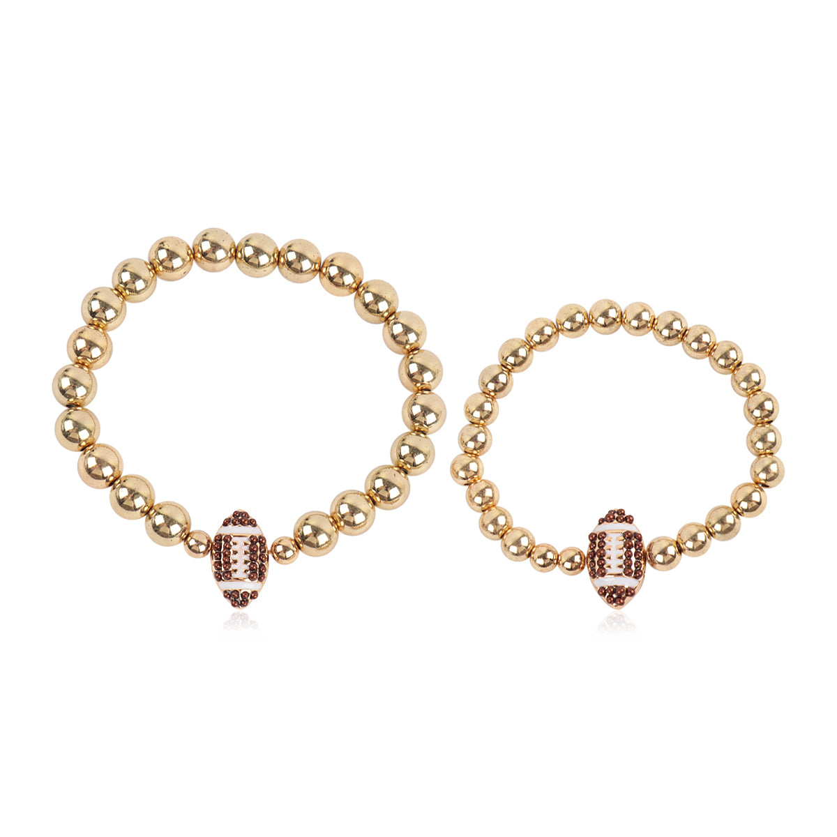 Mommy and Me Bracelets - Rhinestone Sports Charm Metallic Gold 2 Set - Football