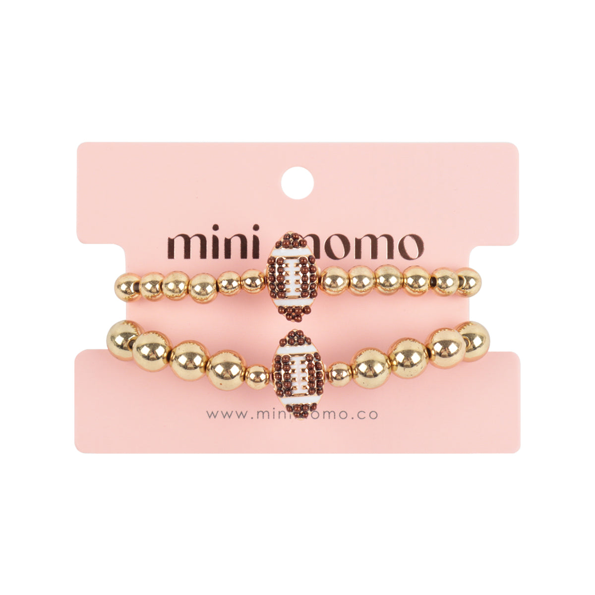 Mommy and Me Bracelets - Rhinestone Sports Charm Metallic Gold 2 Set - Football
