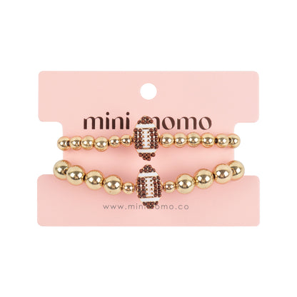 Mommy and Me Bracelets - Rhinestone Sports Charm Metallic Gold 2 Set - Football