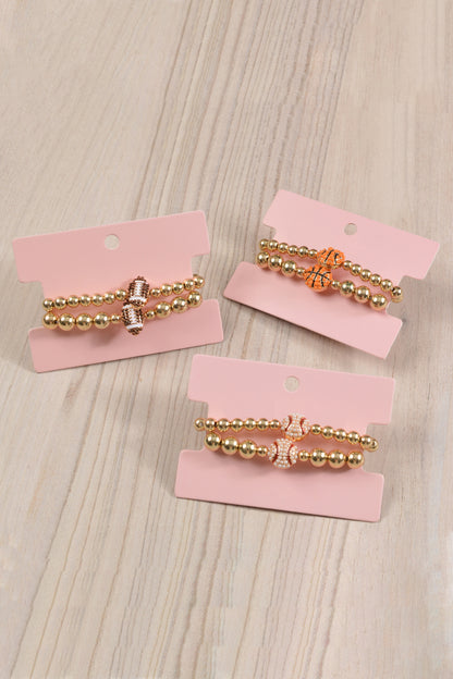 Mommy and Me Bracelets - Rhinestone Sports Charm Metallic Gold 2 Set - Basketball