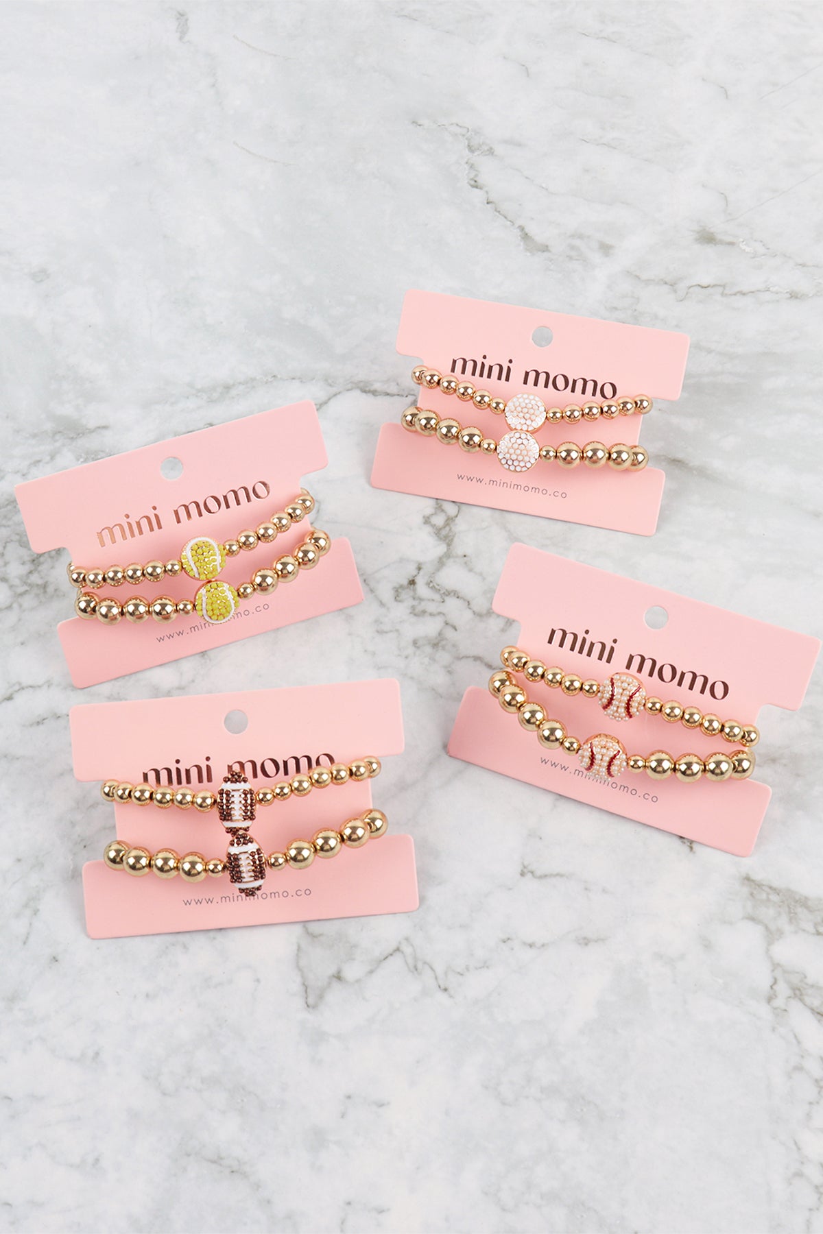 Mommy and Me Bracelets - Rhinestone Sports Charm Metallic Gold 2 Set - Tennis