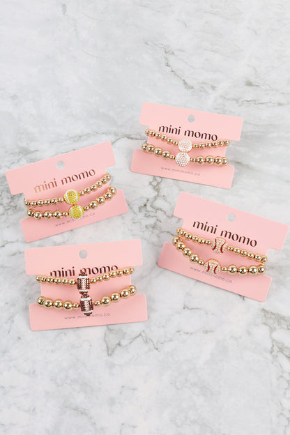 Mommy and Me Bracelets - Rhinestone Sports Charm Metallic Gold 2 Set - Tennis