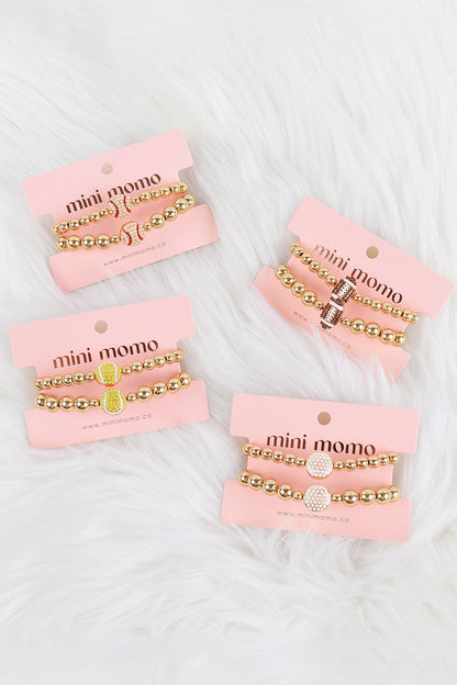 Mommy and Me Bracelets - Rhinestone Sports Charm Metallic Gold 2 Set - Tennis