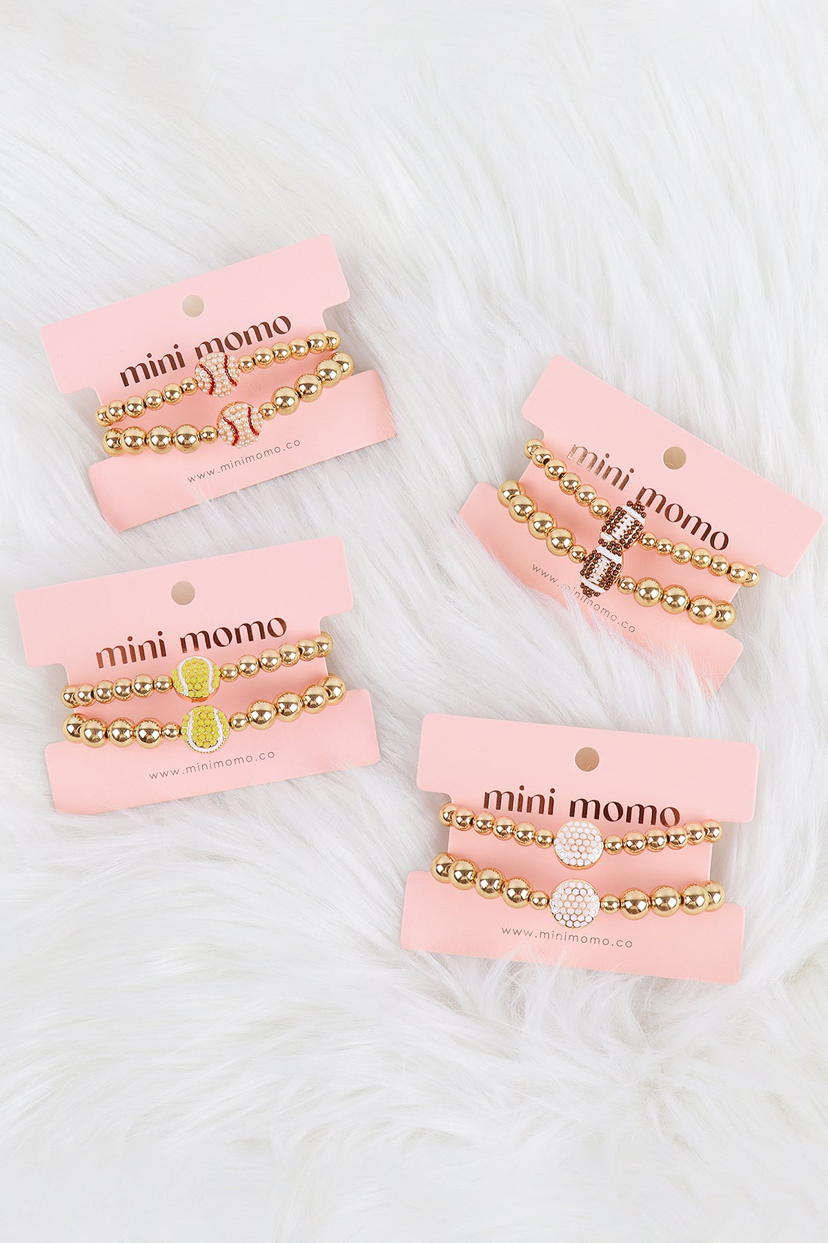 Mommy and Me Bracelets - Rhinestone Sports Charm Metallic Gold 2 Set - Golf