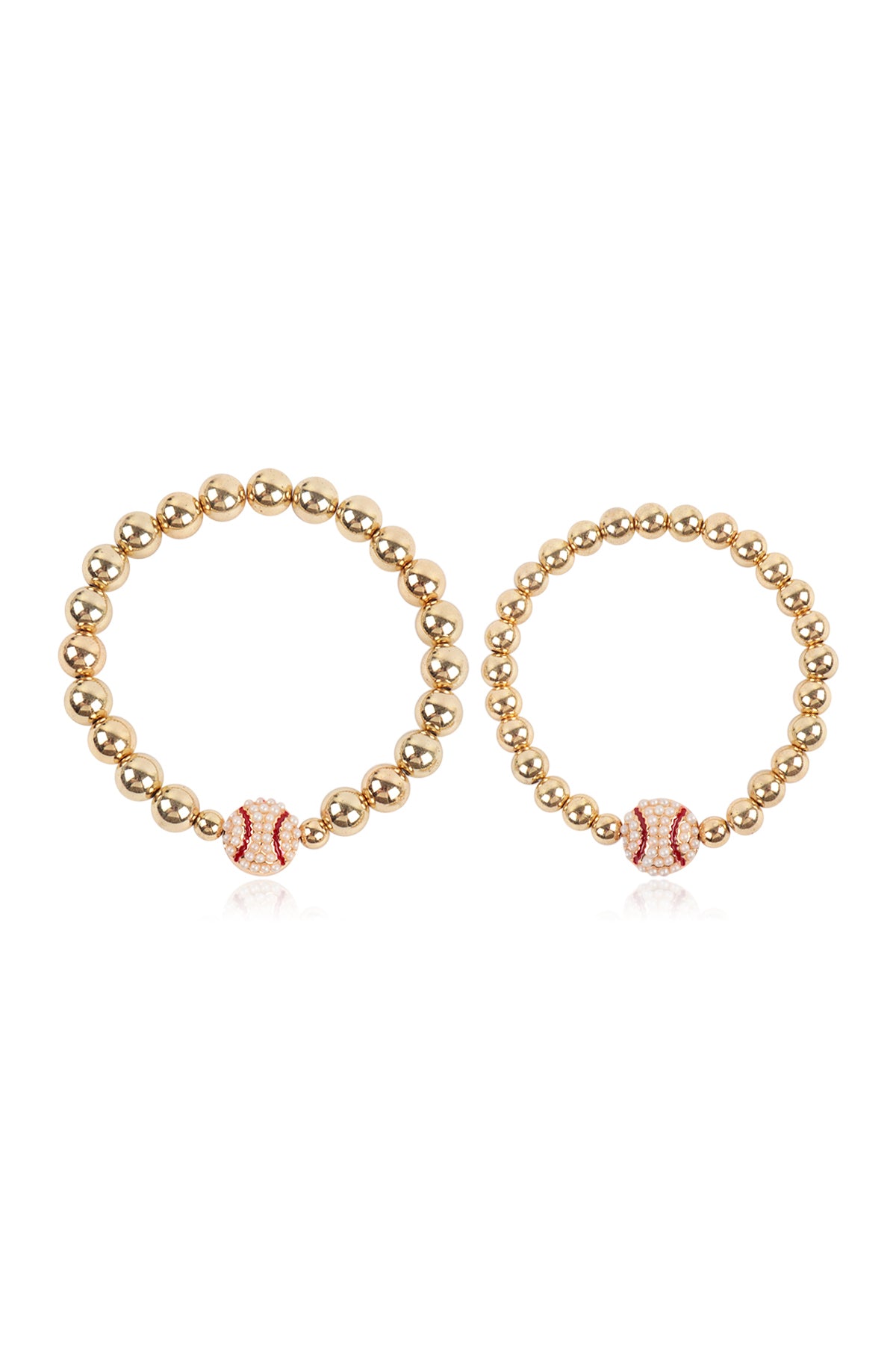 Mommy and Me Bracelets - Rhinestone Sports Charm Metallic Gold 2 Set - Baseball