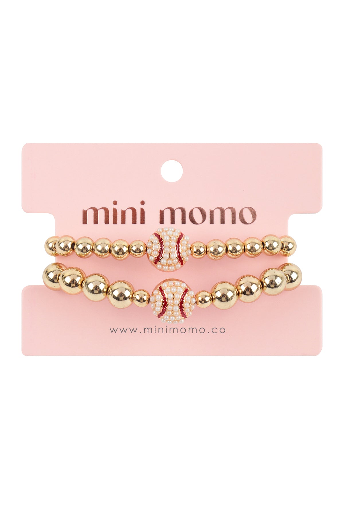 Mommy and Me Bracelets - Rhinestone Sports Charm Metallic Gold 2 Set - Baseball