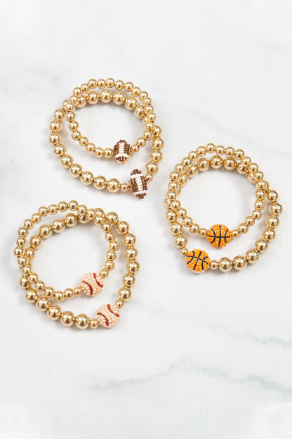 Mommy and Me Bracelets - Rhinestone Sports Charm Metallic Gold 2 Set - Basketball