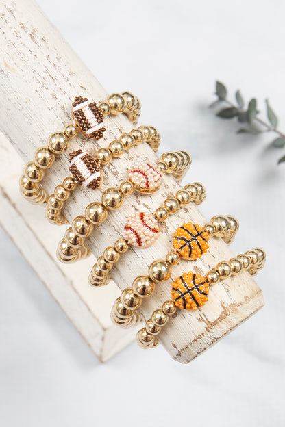 Mommy and Me Bracelets - Rhinestone Sports Charm Metallic Gold 2 Set - Basketball