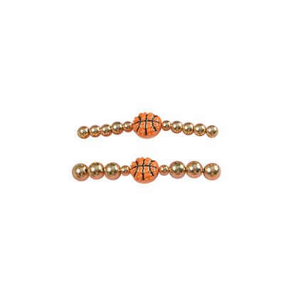Mommy and Me Bracelets - Rhinestone Sports Charm Metallic Gold 2 Set - Basketball