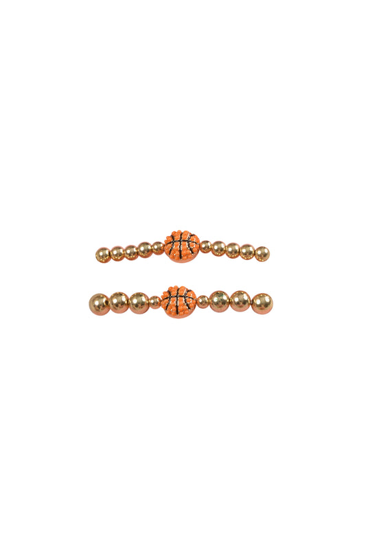Mommy and Me Bracelets - Rhinestone Sports Charm Metallic Gold 2 Set - Basketball
