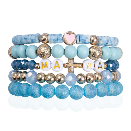 Mommy and Me Bracelets - Beaded Stackable Bracelet for Women - Blue