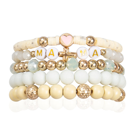Mommy and Me Bracelets - Beaded Stackable Bracelet for Women - Ivory