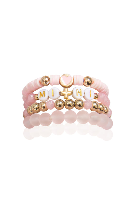 Mommy and Me Bracelets - Beaded Stackable Bracelet for Kids - Pink