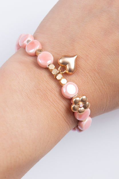 Mommy and Me Matching Bracelets - Stretch Charm Bracelet - Heart Pink